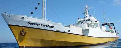  El   Odyssey   Explorer,  buque de 76 metros de eslora que la compañía Odyssey, con sede en Florida, utiliza para localizar pecios.