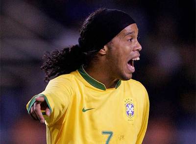 Ronaldinho, durante el amistoso de anoche entre Brasil y Ghana.
