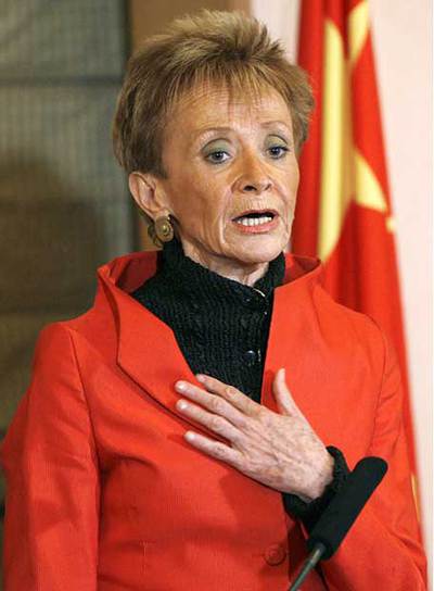 La vicepresidenta De la Vega, en la rueda de prensa en Pekín.