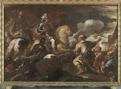  Toma de una plaza fuerte  (1697-1700), óleo sobre lienzo de Luca Giordano, con marco de Mengs (Museo del Prado).