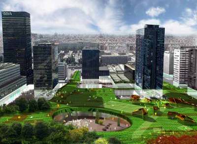 Imagen virtual del proyecto  Alfombra  para la regeneración de AZCA, realizado por Gonzalo Pardo y Cristina Parreño.