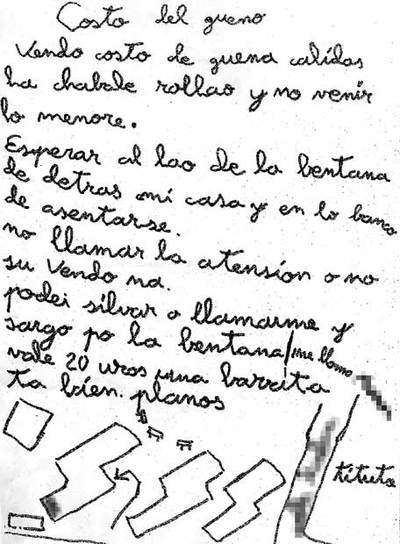 Folleto con instrucciones para comprar hachís.