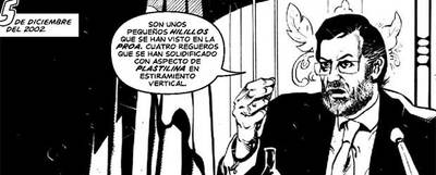 Viñeta con Mariano Rajoy del  cómic-book Vértice  presentado en el Salón del Cómic de Barcelona.