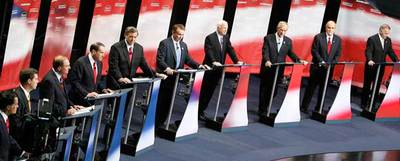 Los candidatos republicanos a la presidencia de EE UU, durante su debate el jueves en la Biblioteca Presidencial Ronald Reagan, en Simi Valley, California.