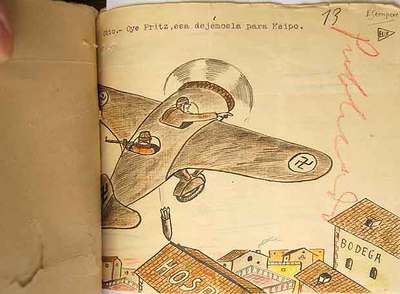 Uno de los dibujos que presentó el fiscal como prueba contra Ernesto Sempere en el procedimiento sumarísimo de urgencia. Sempere los había hecho a los 15 años. Según el fiscal, 