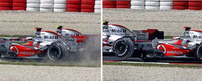 Tras el percance, Alonso vuelve a la pista en cuarta posición, por detrás de su compañero de escudería Lewis Hamilton, al que anteceden Massa y Kimi Raikkonen.