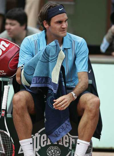 Roger Federer, en una pausa del entrenamiento.