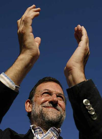 El presidente del PP, Mariano Rajoy, en un mitin en Sevilla.