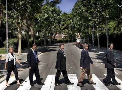 De izquierda a derecha, Imma Mayol, Jorge Fernández, Jordi Hereu, Xavier Trias y Jordi Portabella, ayer en Barcelona.