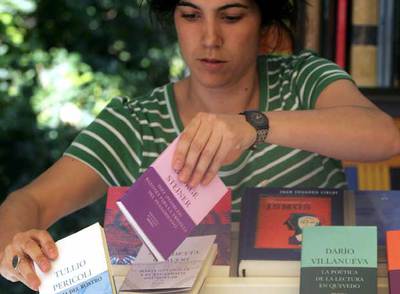 Una caseta de la Feria del Libro, en el Retiro madrileño.