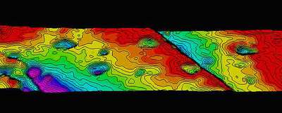 Vista parcial del modelo tridimensional de las pisadas de dinosaurios conservadas en la antigua explotación de carbón de Fumanya que permite estudiarlas virtualmente.