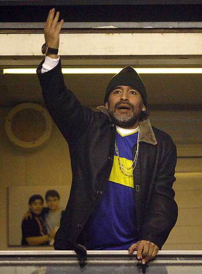 Maradona, en  la Bombonera. 