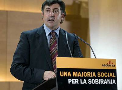 El secretario general de ERC, Joan Puigcercós, durante la conferencia que ayer pronunció en Barcelona.