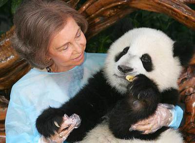 La Reina, con  Bingxing  en brazos.