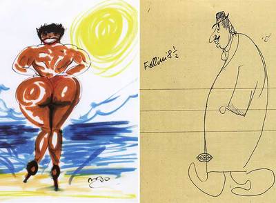  Mujer en bikini a orillas del mar   (pintado en los años setenta) y   Fellini 8 12 (1962).