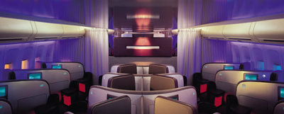 Cabina de   la clase superior de Virgin Atlantic, diseñada por el estudio inglés Softroom.