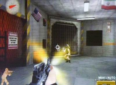 Imagen del videojuego iraní  Operación Especial 85,  en la que el jugador dispara a un soldado de EE UU.