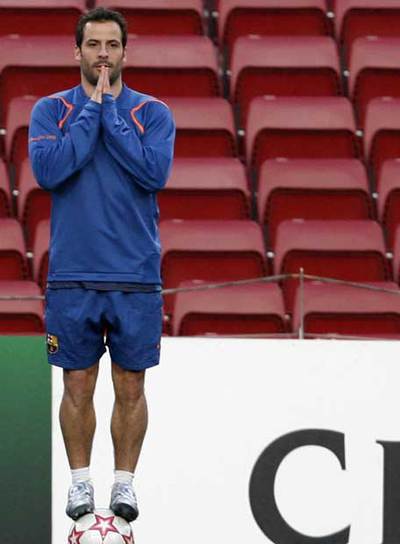 Giuly, durante un entrenamiento con el Barça.