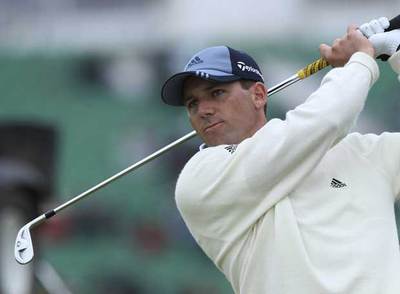 Sergio García, en el primer golpe del hoyo 17.