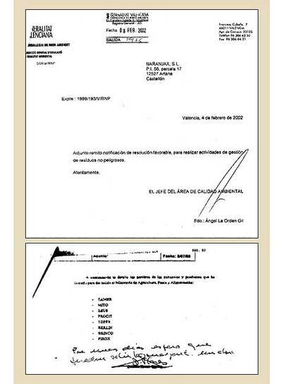 LOS ESCRITOS DE RESPUESTA A LAS 'GESTIONES' DE FABRA.  Carlos Fabra se interesó por productos fitosanitarios de una empresa amiga. De sus gestiones quedó constancia por escrito.