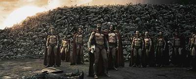 Fotograma del filme  300,  que recrea el enfrentamiento entre los espartanos y el Ejército persa.
