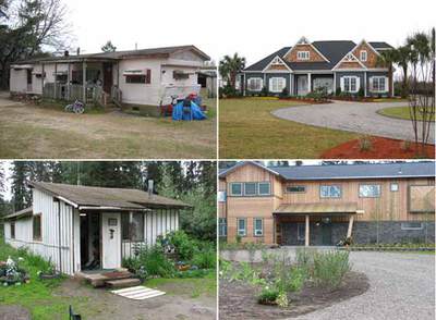 Dos de las casas reformadas por  Extreme makeover: Home edition.  Arriba, el hogar de los Wilson, antes y después de las obras; abajo, el de los Rogers.
