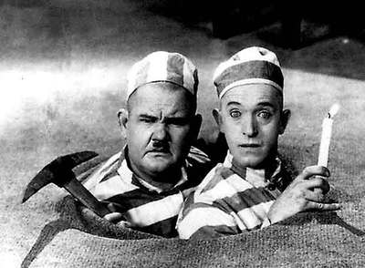 Oliver Hardy y Stan Lauren, El Gordo y El Flaco, en un fotograma de la película  Liberty,  de 1929.