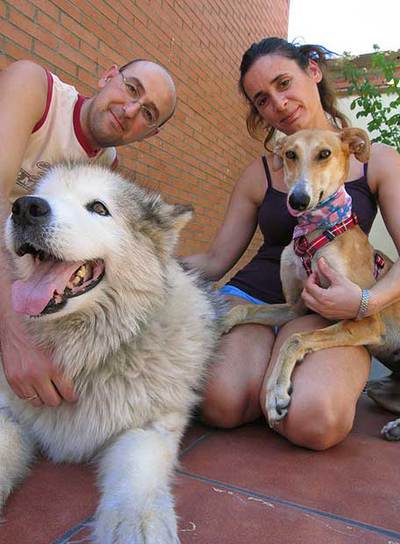  Cisne , a la derecha, con la pareja que la ha adoptado y su otro perro.