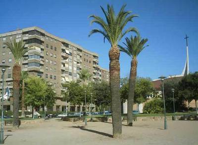 El parque de Badajoz, con las palmeras podadas.