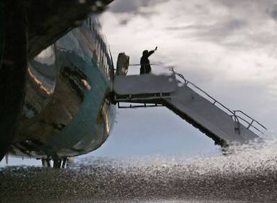 El presidente George W. Bush, a su llegada el martes a Nueva Orleans para el segundo aniversario del Katrina.