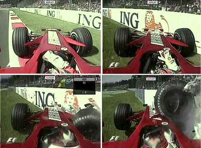 Secuencia del accidente sufrido por Kimi Raikkonen vista desde una cámara en el coche del piloto.