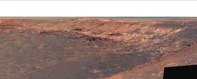 Borde del cráter Victoria, en Marte, al que va a descender el robot  Opportunity .