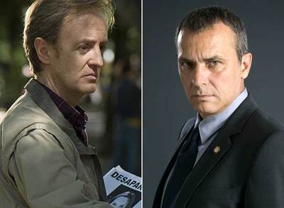 A la izquierda, Carlos Hipólito, en  Desaparecida  (TVE-1). A la derecha, José Coronado, en  RIS  (Tele 5).