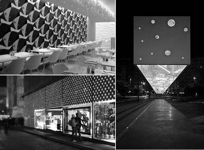 A la izquierda, el restaurante Olivomare de  Londres, y abajo, la fachada de La Rinascente, en Milán. A la derecha, la estación de tranvía del estudio Subarquitectura, en Alicante.