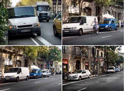 La secuencia muestra cómo cuatro vehículos llegaron a estacionarse incorrectamente en el carril bici en la calzada de la calle de Consell de Cent, en un intervalo de seis minutos, entre las 11.40 y las 11.46 horas del pasado martes.