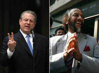 Al Gore, durante una intervención en México este verano. A la derecha, Rajendra Pachauri, presidente del IPCC, tras conocer la concesión del Nobel. rn AFP