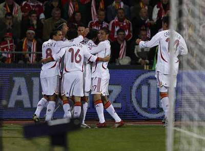 Los jugadores de la selección española celebran uno de sus tantos el pasado sábado.