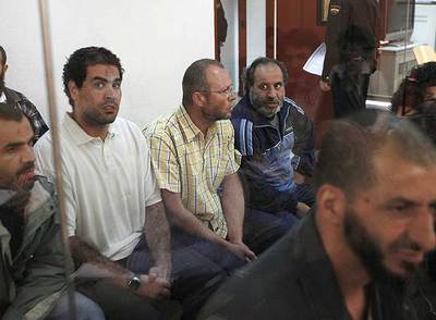 Acusados de la Operación Nova, durante el juicio. A la derecha, en primer término, Abdelkrim Bensmail, también imputado en el 11-M.