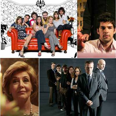 De izquierda a derecha y de arriba abajo, reparto de Cuestión de sexo, Miguel Ángel Muñoz (El síndrome de Ulises), Concha Velasco (Herederos) y José Coronado al frente de su equipo en RIS.