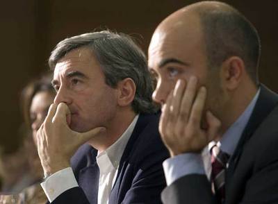 Ángel Acebes,  número dos  del PP, y Daniel Sirera, líder del PP catalán, ayer en Barcelona.