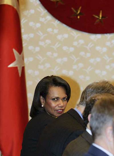 Condoleezza Rice, en el encuentro con el presidente turco.