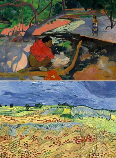 Arriba,  La mañana , de Gauguin, y abajo,  Los campos de trigo , de Van Gogh, subastados en Nueva York.