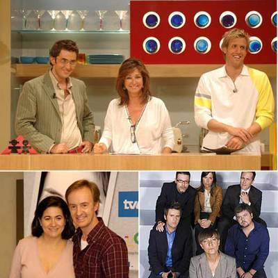 Arriba, los presentadores de  El programa de Ana Rosa . Abajo, los protagonistas de la serie  Desaparecida  (izquierda) y el equipo de  Noche Hache.  