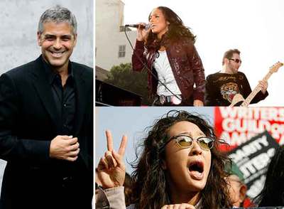 George Clooney. Arriba, la cantante Alicia Keys, y Sandra Oh, actriz de  Anatomía de Grey .