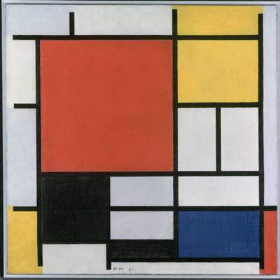  Composición con plano rojo grande, amarillo, negro, gris y azul , de Mondrian.