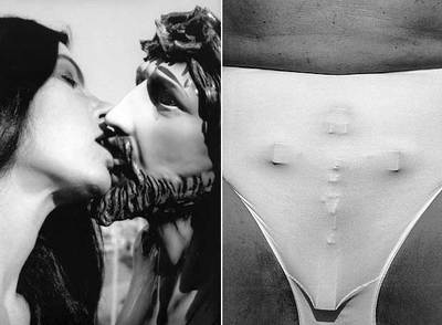 Dos imágenes de la serie  Caligaverot,  que se presenta con otras tres imágenes formando una cruz y han sido censuradas.