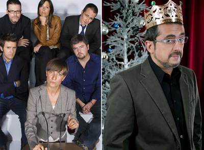 Sobre estas líneas, el equipo de  Noche Hache.  A la derecha, Andreu Buenafuente.