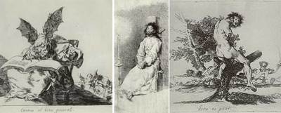 De izquierda a derecha, las estampas  Contra el bien general ,  El agarrotado  y  Esto es peor. 