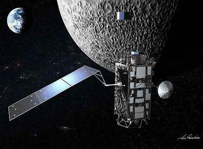 Recreación de la sonda  Kaguya,  en órbita lunar.