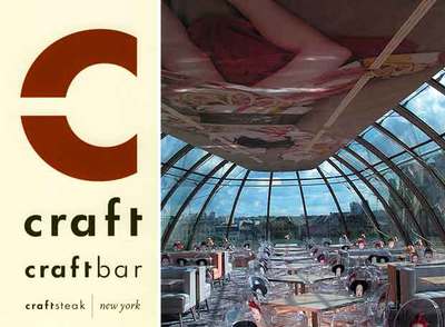 Dos imágenes del libro  A la carta. Diseño gráfico para restaurantes.  A la izquierda, grafismo de Craft, en Nueva York. Y el restaurante Kong, de París.